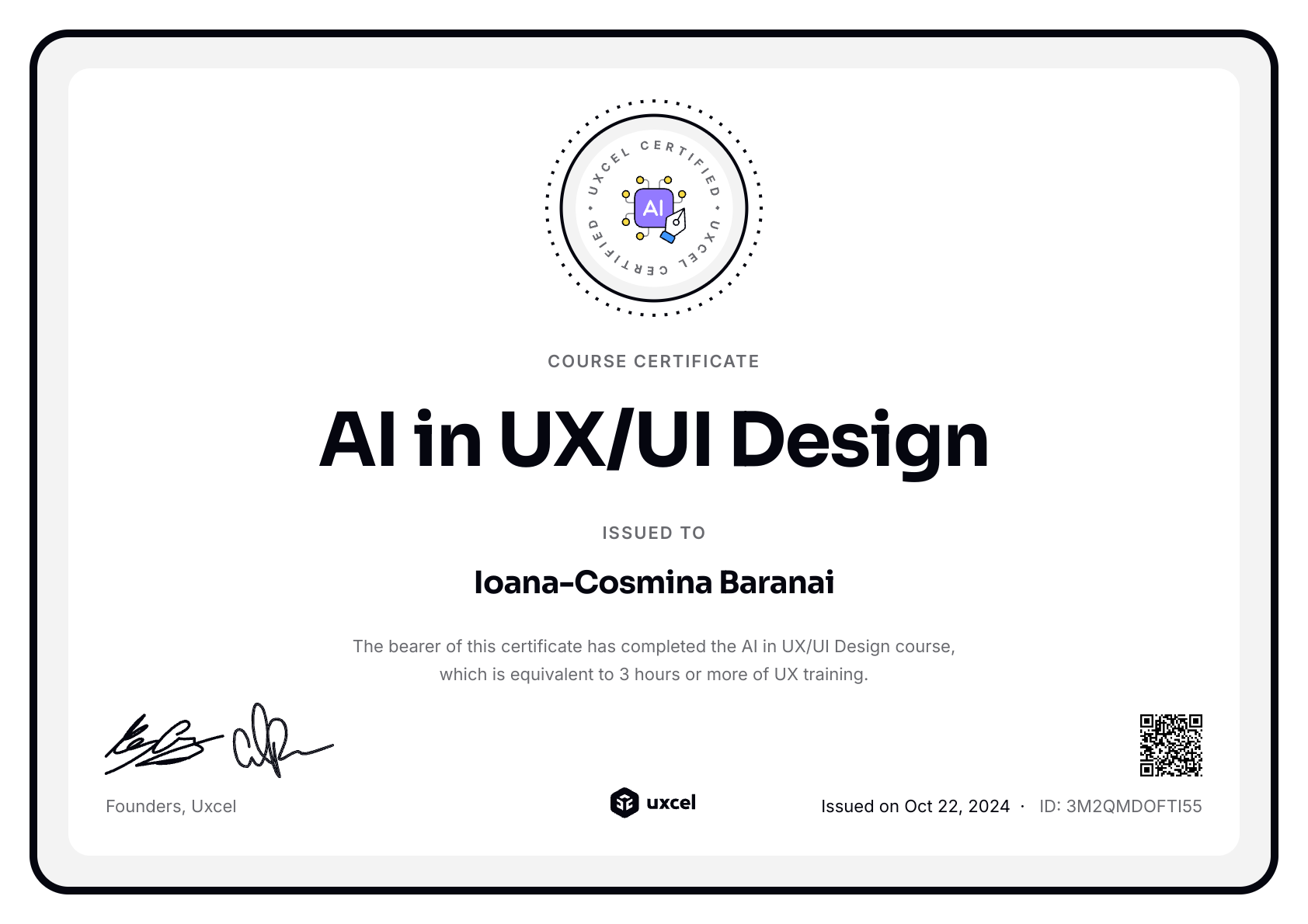 Ioana-Cosmina Baranai's certificate